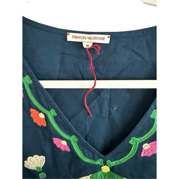 Frances Valentine Womens Blue Embroidered Floral Mini Shift Tunic Dress Medium - Picture 4 of 11